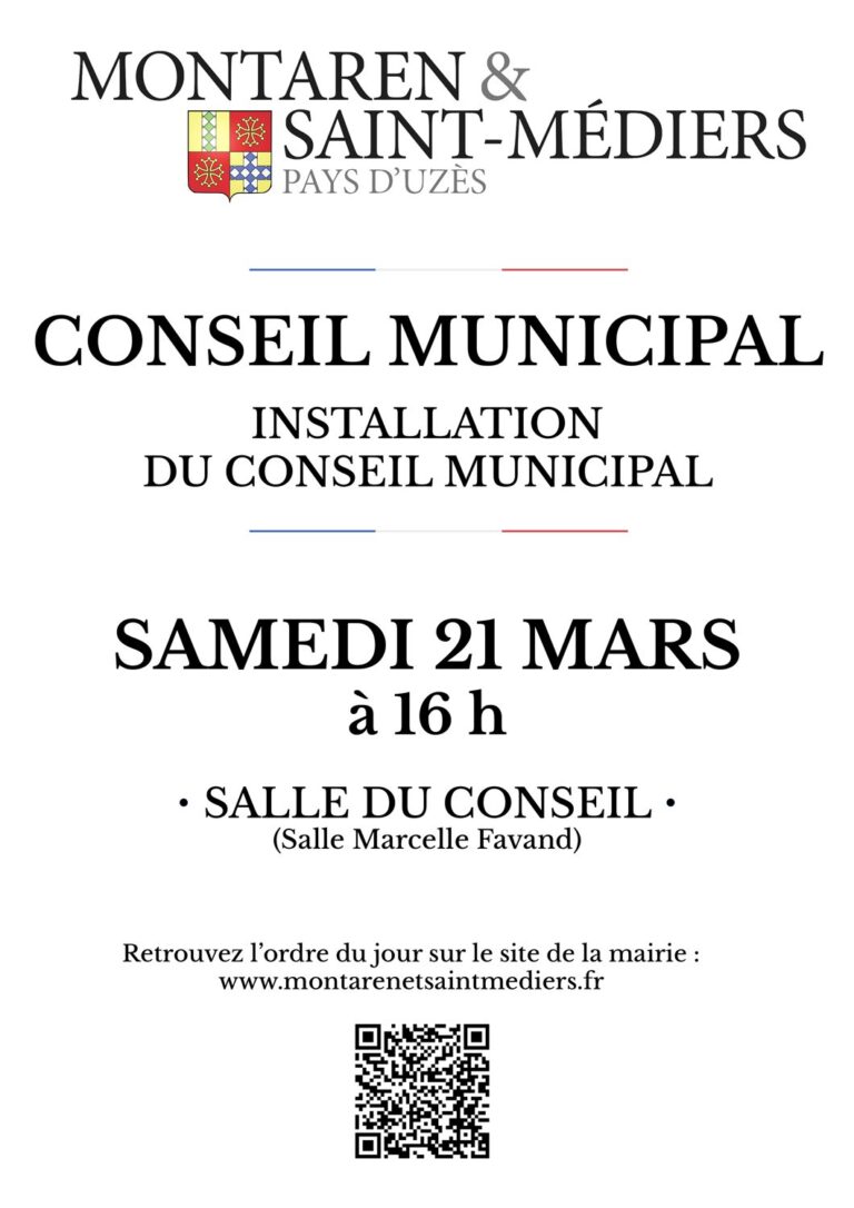 Installation du Conseil municipal – Samedi 21 mars à 16 h