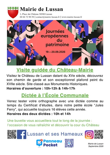 Journées Européennes du Patrimoine 2026 – le Château de Lussan et la dictée du Certificat d&rsquo;études
