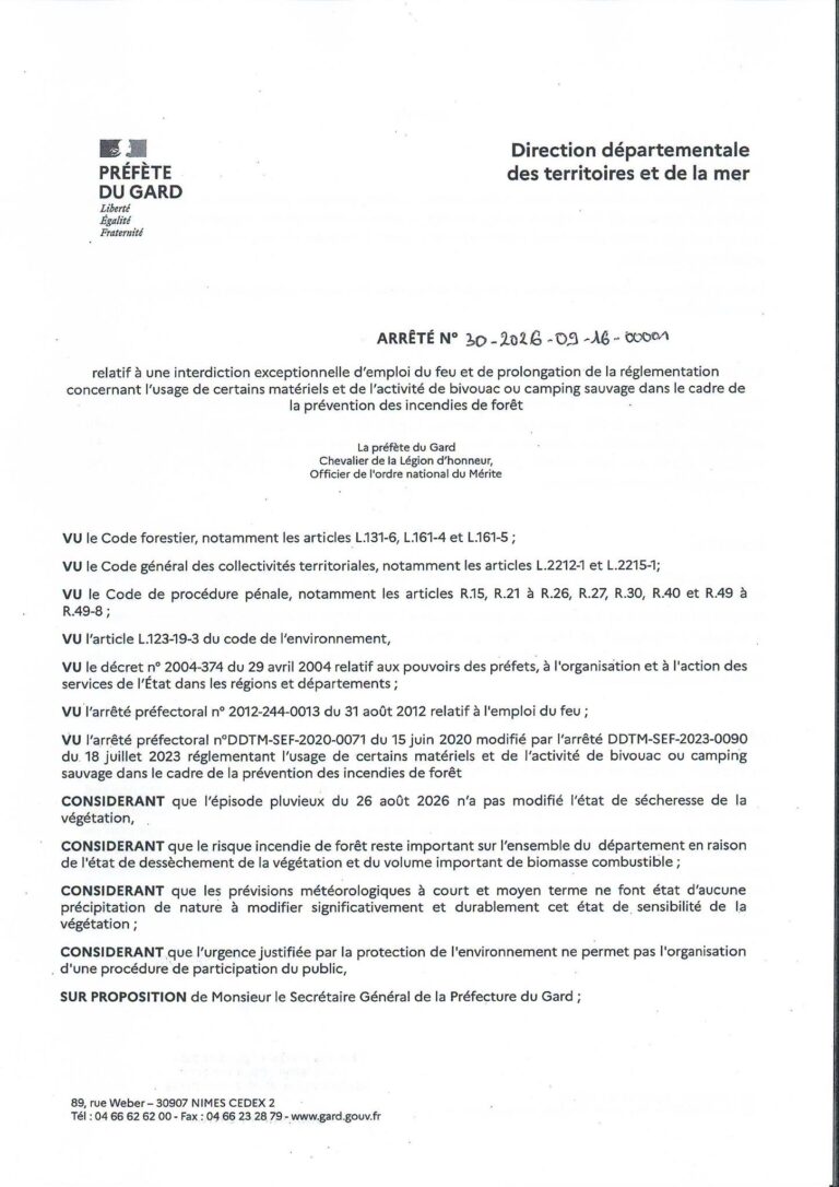 Prolongation des restrictions liées au risque d’incendie