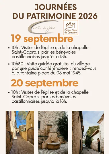 Journées Européennes du Patrimoine 2026 – Visites du village,  de l&rsquo;église et de la cahpelle Saint Caprais