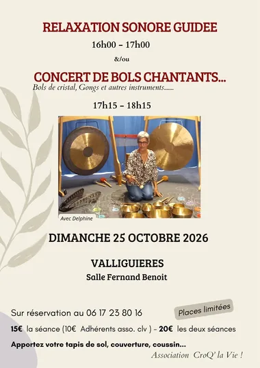 Relaxation sonore guidée et Concert de bols chantants